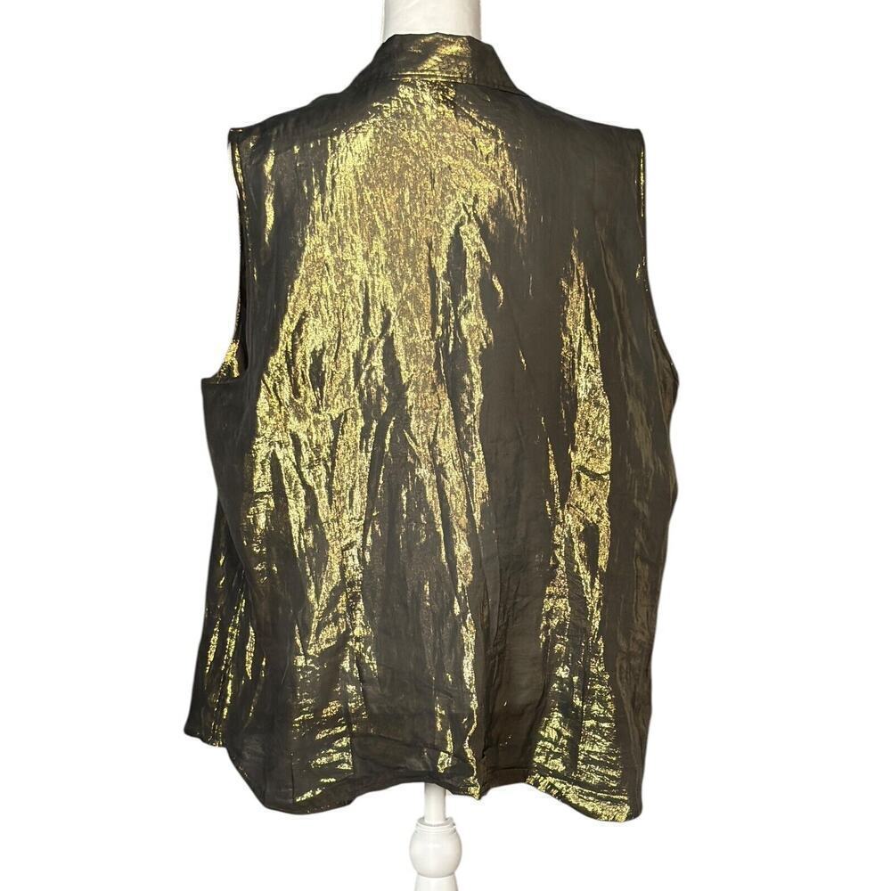 Ralph Lauren Gold Metallic Sleeveless Top Size 20W Silk Blend Dressy Glam Ruffle - Picture 3 of 9